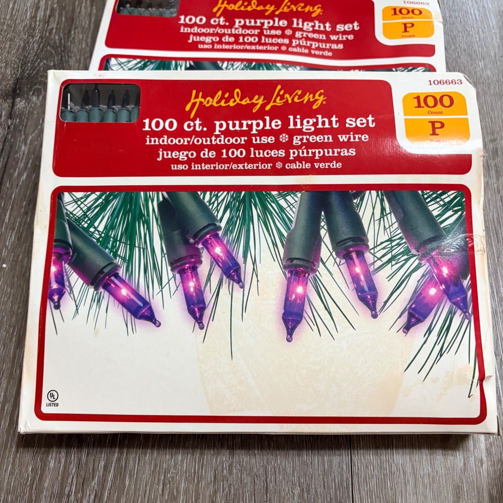 Holiday Living 100 Count Purple Light Set Indoor Outdoor Green Wire 2 Pack